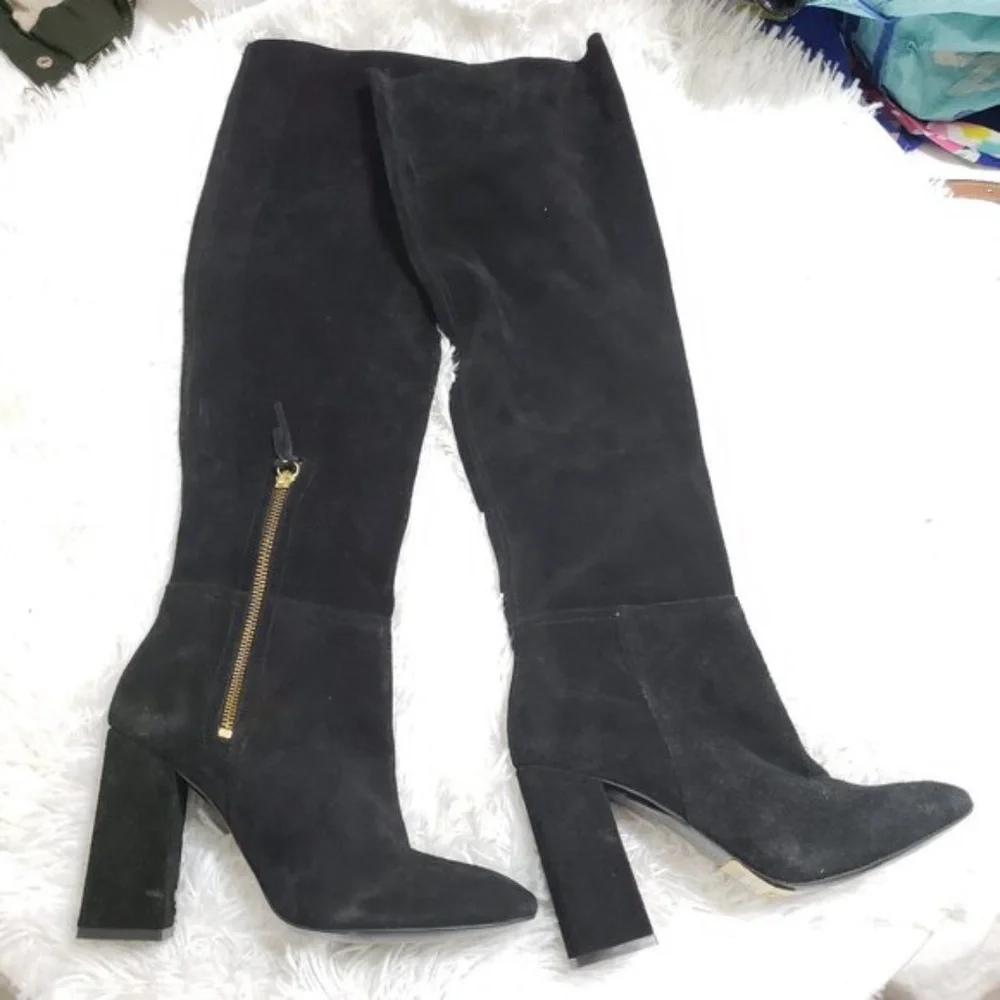 Free People Black Over-the-Knee Suede Block Heel Boots